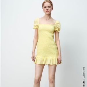Zara Yellow Smocked Mini Dress